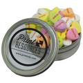 Silver Short Round Tin with Conversation Hearts